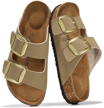 Projects Clouds Genuine Leather Flat Sandals for Women 2025 Comfortable Beach Necessities Women's Sandals Memory Foam Holiday Necessities Slides for Women Shoes (Santorini)