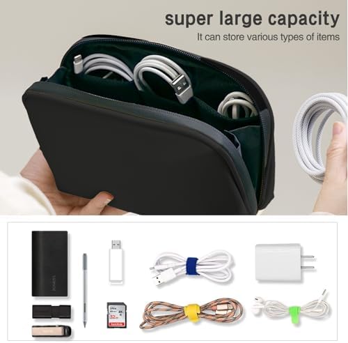 Waterproof Cable Organiser Bag, Travel Electronics Accessories Organizer, Compact Multi-Pocket Design, Durable Travel Organiser Pouch for Tech Accessories (Black) - Image 7