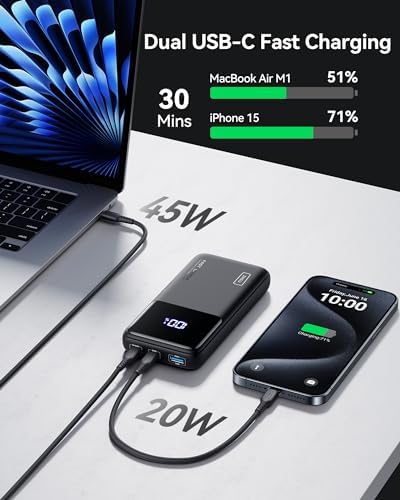 INIU 65W PD Fast Charging Power Bank, 20000mAh Laptop Portable Charger, Flight-Safe Battery Pack with USB C Cable for Travel MacBook iPad Tablet Switch Steam Deck iPhone 17 16 Pro Samsung S26 S25, etc - Image 4