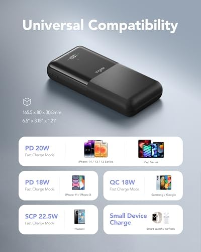VIYISI Power Bank 30000mAh 22.5W Fast Charging USB C Portable Charger with 4 Outputs & 3 Inputs for Samsung iPhone iPad Android Phones - Black - Image 7