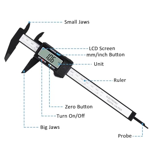 Digital Vernier Caliper, Adoric 0-6" Calipers Measuring Tool - Electronic Micrometer Caliper with Large LCD Screen, Auto-off Feature, Inch and Millimeter - Image 5