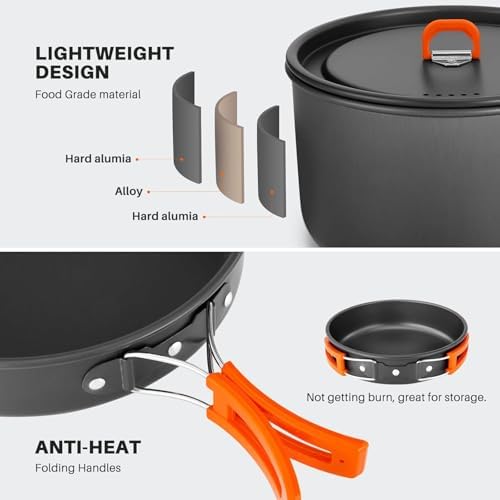 Odoland Camping Cookware Set Non-Stick Lightweight Camping Kettle Pots and Pans Mess Kit with Bowls Soup Spoon for Backpacking, Outdoor Cooking and Picnic for 4-6 People - Image 5