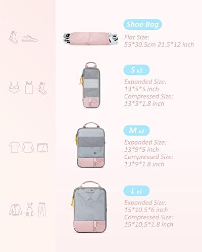 BAGSMART Compression Packing Cubes for Suitcases & Backpack, 6 Set Travel Organisers Bags with Label Pocket for Luggage, Travel Essentials, Holiday & Camping Accessories, Baby Pink - Image 2