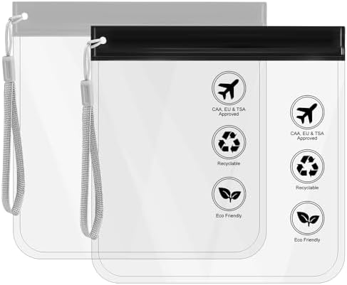 Airport Security Liquids Bags 20x20cm, Clear Travel Toiletry Bags TSA Approved Leakproof Wash Bags Travel Accessories Holiday Essentials for Women/Men