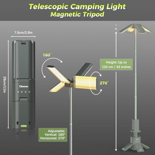 Telescopic Camping Lights Rechargeable 14000 mAh Led Multifunction Magnetic Lanterns Job Site Lighting Cordless Dimmable Camping Tent Lamp Portable Power Supply 6000LM IPX5 Waterproof (Space Gray) - Image 2
