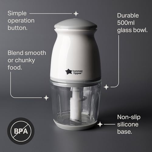 Tommee Tippee Quick-Chop, 500ml Capacity, Mini Electric Baby Food Blender and Chopper for all Stages of Weaning, Durable Glass Bowl and Stainless Steel Blades, 200W Motor - Image 4