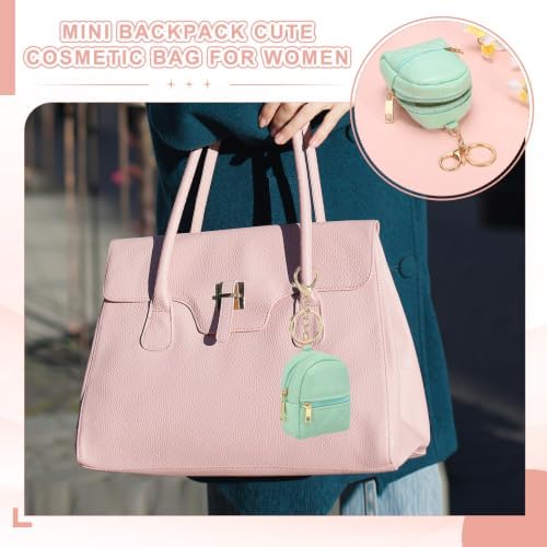 PATIKIL Mini Backpack Cute Cosmetic Bag for Women, PU Leather Creative Pendant Keychain Coin Purse for Makeup Key Card Data Cable Organizer, Green - Image 4