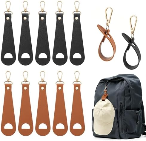 MWOOT Hat Clip for Travel on Bag, 10 Pcs Hat Clip Holders for Sun Hats, Baseball Caps, Backpacks, Bags, Luggage, Vacation Beach Cruise Essentials Accessories, Brown and Black