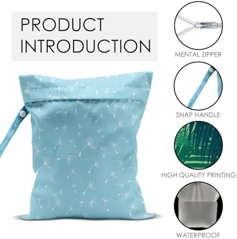 Wet Bag for Swimsuit Pool Travel Baby Cloth Diapers Dirty Yoga Gym Clothes Beach Bags Summer Gifts for Women Men Beach Vacation Essentials Dandelion Blue Waterproof Wet Dry Bag Travel Laundry Bags - Image 3