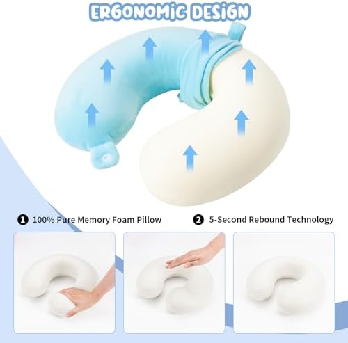 WENGX Travel Pillow Neck Pillow Memory Foam Travel Pillows Head Support Cushion for Airplane Train Car Office Travel Essential Flight Pillows for a Long Hauls Sleeping Rest (Pale Blue) - Image 6