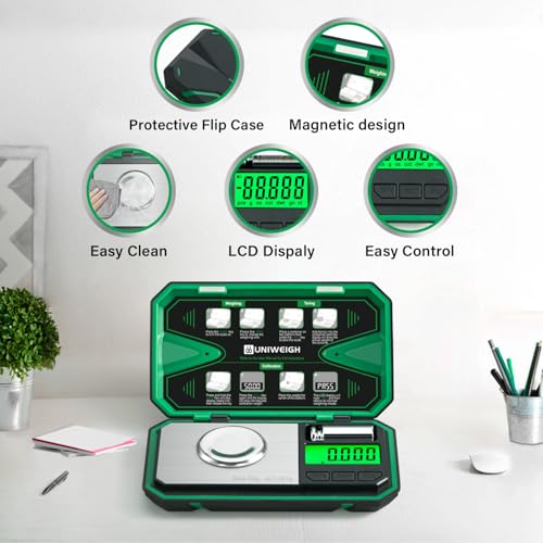 UNIWEIGH Milligram Scale Precision 0.001g/50g mg Scale for Weighing Powders | Digital Jewelry Scale for Gold,Coins,Gem,Reloading,Pocket Micro Gram Scale with 6 Units,Tare,Cal Weight,Battery Powered - Image 3