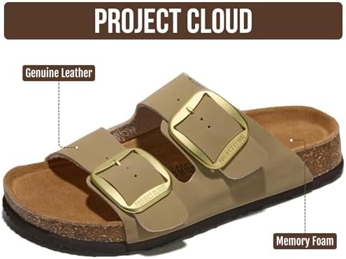 Projects Clouds Genuine Leather Flat Sandals for Women 2025 Comfortable Beach Necessities Women's Sandals Memory Foam Holiday Necessities Slides for Women Shoes (Santorini) - Image 2