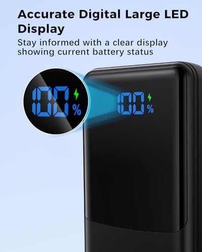 Coblob Power Bank 27000mah, Powerbank Fast Charging with Usb C, External Battery Pack, Mobile Phone Portable Charger with LED Display, USB C Charging Bank with 3 Outputs & 2 Inputs (Black) - Image 5