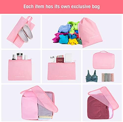 Packing Cubes for Suitcases 7 Set, Luggage Packing Organizers with Shoe Bag and Toiletry Bag (Pink) - Image 4