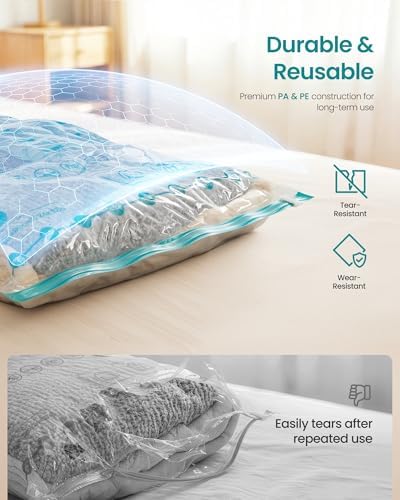 SONGMICS Vacuum Storage Bags, Vacuum Seal Suction Bags for Clothes Bedding Travel, Space Saver Reusable, 6 Pack, L, Transparent LVB102W101 - Image 6