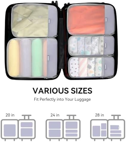 Voova 6 Set Compression Packing Cubes for Suitcases Backpack, Expandable Luggage Suitcase Organiser Bags Set, Packing Organizers for Men Women, Travel Organisers Cubes for Travel Essentials, Grey - Image 5