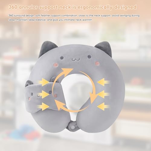 Cute Animal Airplane pillow, Memory Foam Neck Support Pillows, Travel Pillow Kids Travel Pillow Cute Cartoon Plane Pillow for Travel Soft Memory Foam Neck Pillow(Grey Cat) - Image 4