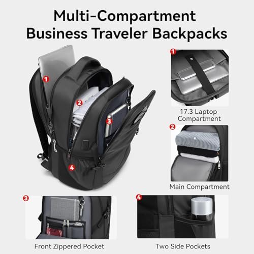CROSSGEAR 30L Anti-Theft Lockable Laptop Backpack, 17.3 Inch Waterproof Travel Laptop Bag with Dual USB Charging Port, Ergonomic Rucksack for Work Travel School Business Men Women Ideal Gift, Black - Image 8