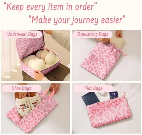 MOFELON 8PCS Packing Cubes for Suitcase, Travel Luggage Organisers for Backpack, Waterproof Suitcase Organiser Bags, Travel Essentials Accessories - Pink leopard print - Image 4