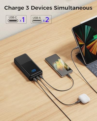 Coblob Power Bank 27000mah, Powerbank Fast Charging with Usb C, External Battery Pack, Mobile Phone Portable Charger with LED Display, USB C Charging Bank with 3 Outputs & 2 Inputs (Black) - Image 4