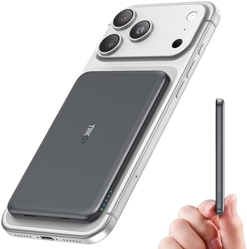 for Magsafe Power Bank, 5000mAh Slim Wireless Portable Charger, Magnetic Power Bank Fast Charging with USB-C, Phone Charger Battery Pack Compatible with iPhone 17/16/15/14/13/12 Series, Space Gray