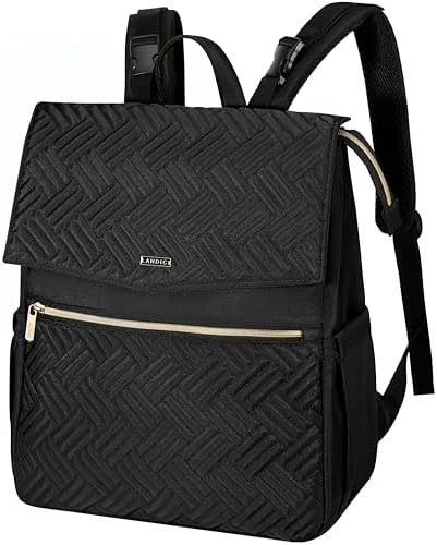 LANDICI Baby Changing Bag Backpack, Multifunction Nappy Change Back Pack Stylish Baby Travel Diaper Bags with Changing Mat, Stroller Straps for Mum Dad Boy Girls (Black)