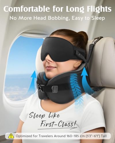 Umisleep Travel Pillow, Memory Foam Neck Pillow for Travel with 360°Support, Adjustable & Detachable for Airplane & Car, Ergonomic Neck Cushion for Adults with Eye Mask & Carry Bag, Black - Image 2