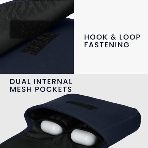 kwmobile Cable Organiser Bag - Soft Protective Neoprene Tech Pouch - 16 x 12 cm - Cable Travel Organiser Storage with 2 Interior Mesh Pockets - Dark Blue - Image 4