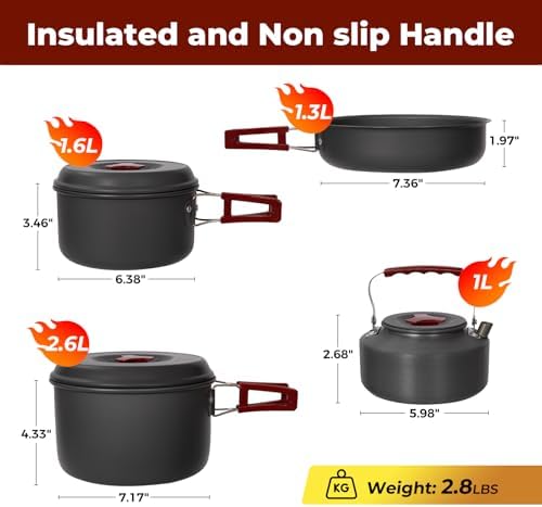 Bulin 24/13/11/8/4 PCS Camping Cookware Mess Kit Lightweight Backpacking Cooking Set Outdoor Cook Gear for Family Hiking, Picnic(Kettle, Pot, Frying Pan, Bowls, Plates, Spoon) - Image 2
