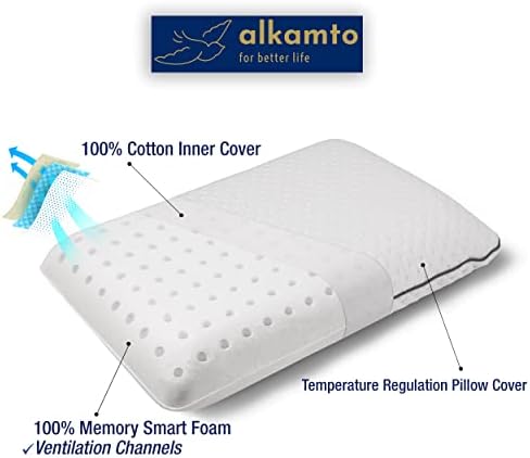 alkamto Travel Pillow - Ergonomic Neck Support Memory Foam with Temperature-Regulating Pillowcase - Includes Extra Cotton Cover and Carry Bag (15,7 x 10,6 x 3,9 In - White + Extra Cover) - Image 5
