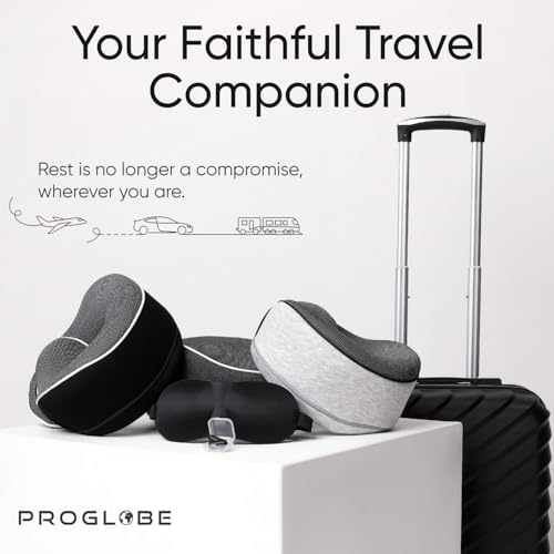 Proglobe Travel Pillow, Memory Foam Neck Pillow Set, Orthopedic Pillow, Travel Essentials for Flying, Kit with 3D Contoured Sleep Mask, Earplugs and Luxury Mesh Bag (Dark Grey) - Image 7