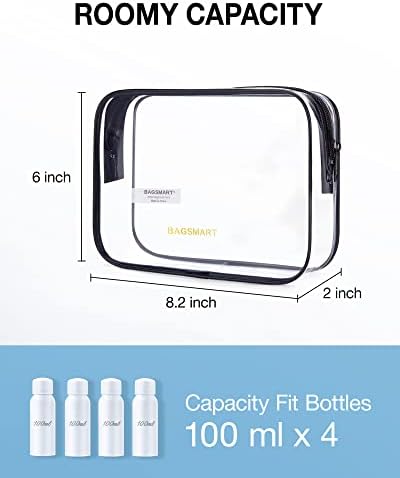 BAGSMART Clear Toiletry Bag, 2 Packs Waterproof Travel Makeup Cosmetic Organiser TSA Approved Airport Security Liquids Bags,Travel Essential for Toiletries, Black - Image 3