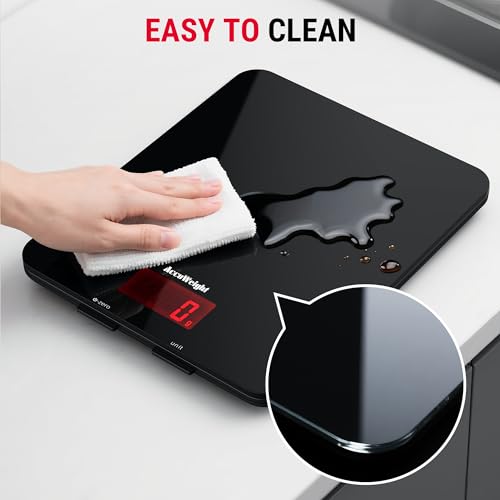 ACCUWEIGHT 201 Digital Kitchen Scales with Tempered Glass Platform (Batteries included), Electronic Weighing Food Scale with Backlit LCD, Multifunction for Office School Home Baking Cooking, 5kg/11lb - Image 6