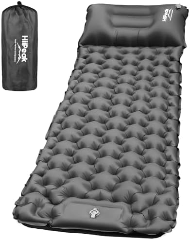 HiiPeak Camping Sleeping Pad, Ultralight Camping Mat with Pillow Built-in Foot Pump Inflatable Sleeping Pads Compact for Backpacking Hiking Traveling Tent (Gray)