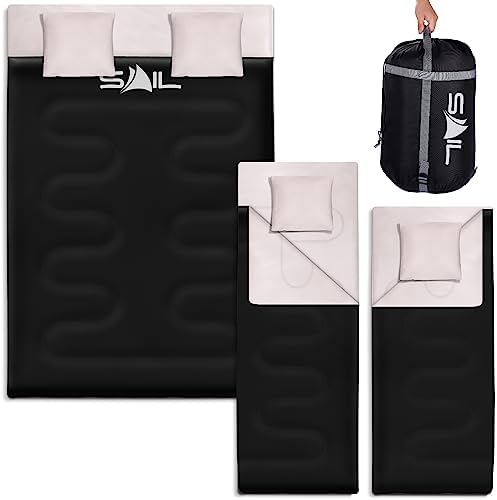 SAIL Double Sleeping Bag with 2 Pillows Extra Large 3-4 Season Lightweight,Waterproof Indoor & Outdoor Use for Adults for Hiking, Backpacking and Camping