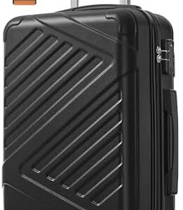 SONGMICS Hard Shell Suitcase, ABS Luggage Trolley with TSA Lock, 4 Double Spinner Wheels, Travel Case with Strap, Cabin Suitcase 55 cm, Ink Black RLP001B101