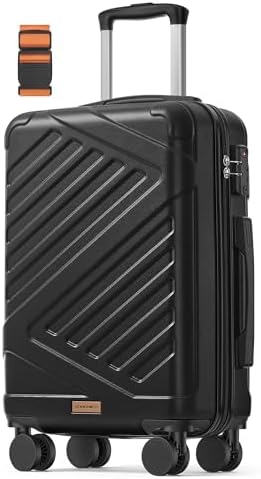 SONGMICS Hard Shell Suitcase, ABS Luggage Trolley with TSA Lock, 4 Double Spinner Wheels, Travel Case with Strap, Cabin Suitcase 55 cm, Ink Black RLP001B101