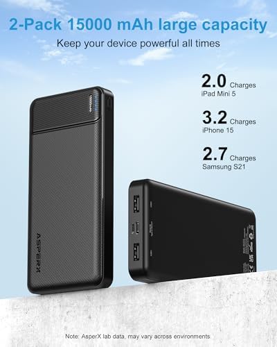 AsperX Power Bank [2 Pack]15000mAh Charging Banks USB-C Input and Output PowerBanks,5V/3A Fast Charging Phone Battery Pack Portable Charger for Heated Vest & Travel Camping,Hiking,Holiday & Business - Image 6