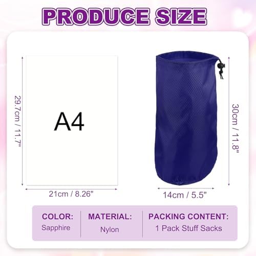 Stuff Sack, Waterproof Ditty Bags Storage Sacks Portable Outdoor Ultralight Drawstring Dry Stuff Bag Gear with Toggle 6x12In & Sapphire for (Backpacking Camping Traveling Hiking) - Image 2