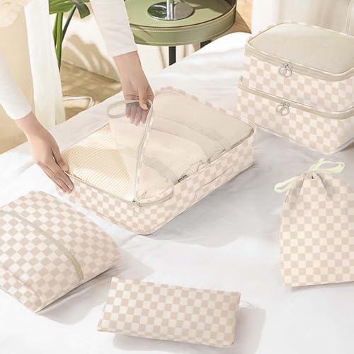KPX 8 Set Packing Cubes for Travel, Luggage Packing Organizers Accessories Large Toiletries Bag for Clothes Shoes Cosmetics, Two-tone Khaki - Image 6