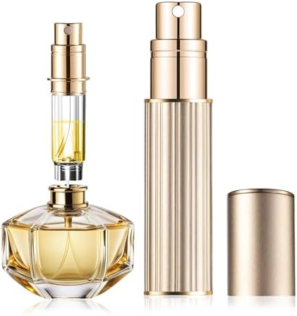 Portable Perfume Atomiser Refillable - 5ml Empty Travel Perfume Bottle, Nano Mist, Leaking Proof, Bottom Pump without Funnel, Luxurious Mini women and men (M5-Gold)