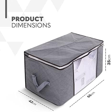 Delka 90L Storage Bags with Lids, Large Storage Boxes with lids, Storage Unit for Clothes, Duvets, Blankets, Toys, Pack of 3 Foldable Organizers with Reinforced Handles and Clear Window - Grey - Image 2