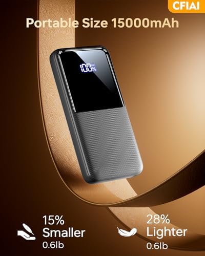 Power Bank Fast Charging 15000mAh, Portable Charger with 2 Built-in Cables & 3 Ports, Powerbank with LED Display, Battery Pack Compatible with iPhone 16 15 14 13 Android and more, Dark Gray - Image 5