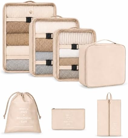 Packing Cubes - 7 PCS Travel Essentials Packing Cubes for Suitcases, Luggage Organiser Bags for Holiday Storage