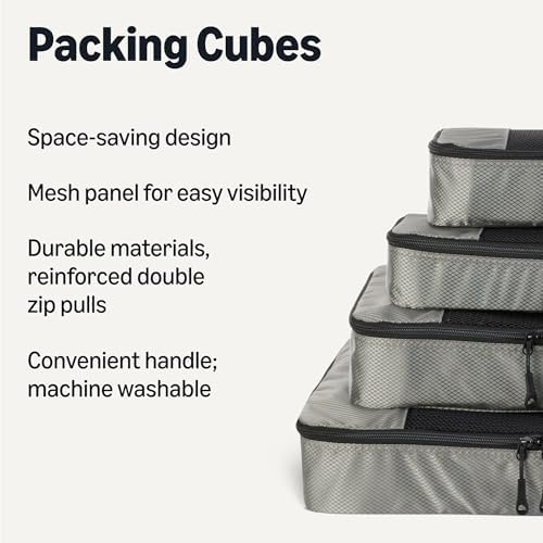 Amazon Essentials 4-Piece Packing Cubes Travel Accessories Set, Luggage Organiser with Double Zip, Mesh Top, 100% Polyester, Small/Medium/Large/Slim, Grey (Previously Amazon Basics) - Image 2