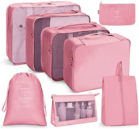 OSDUE Packing Cubes for Suitcase, 8PCS Travel Organiser Packing Bags, Travel Accessories Organizers Essentials, Clothes Shoes Cosmetics Toiletries Storage Bags