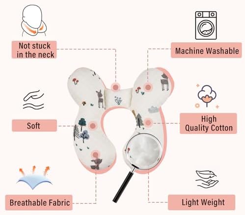 Baby Neck Pillow for Travel, Car Seat Pillow for Toddlers, Upgrade, Cotton,Baby Support Pillows for Stroller, Bouncer, Pushchair, Carseat Head and Neck Support, Breathable,Deer - Image 3