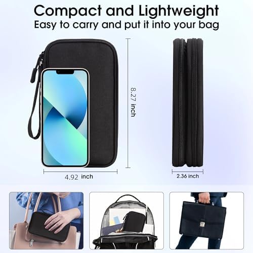 Arae Electronic Accessories Organizer, Travel Essentials Cable Bag with Double-Layer Storage for Cables, Cards, Chargers - Black, M - Image 2