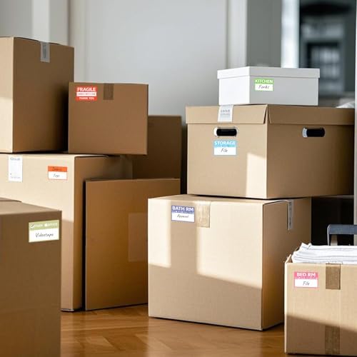 Home Moving Labels Vinyl 8 Color Coded Packing Box Stickers with Fragile and Blank Customizable Writable Notes Areas Tag 76.2 × 50.8 mm for House Wardrobe Furniture Apartment 128 PCS - Image 3