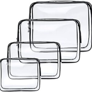 Aucuu 4-Pack Clear Wash & Makeup Bags TSA Approved Makeup Bags, PVC Waterproof Travel Wash Bags for Family, Men, Women (Largea, Medium, Small, Minimum)